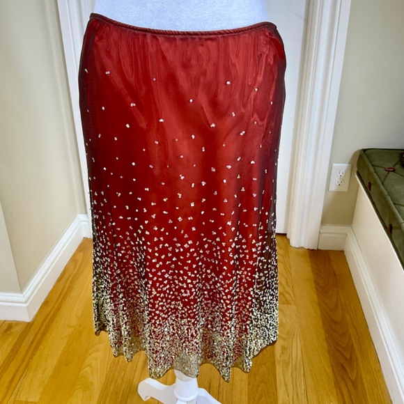 Ruth Dresses & Skirts - Ruth Sequined Skirt Orange Red Mesh Overlay Y2K (M)